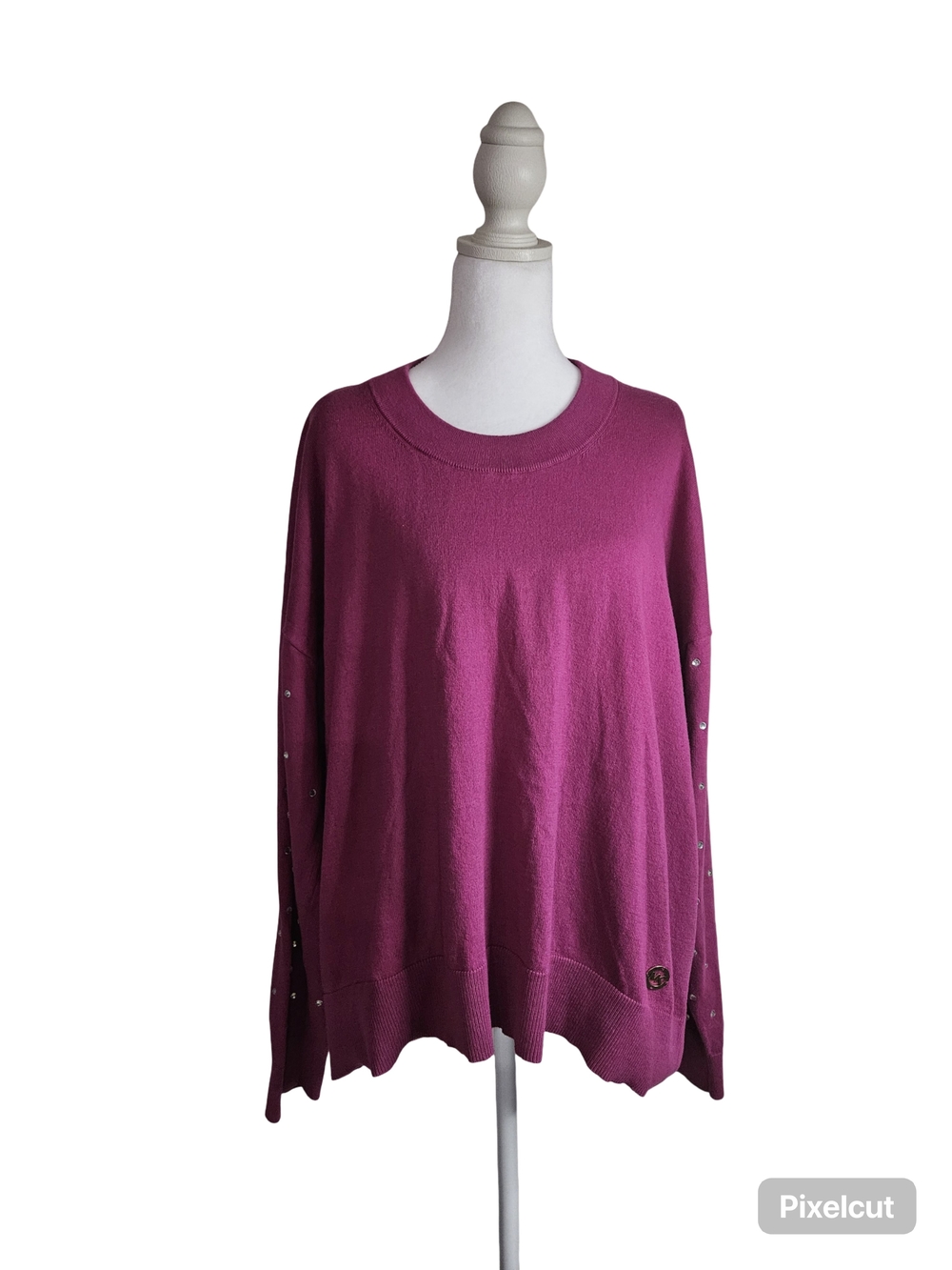 Michael Kors Magenta Pearl-Trim Crewneck Sweater
